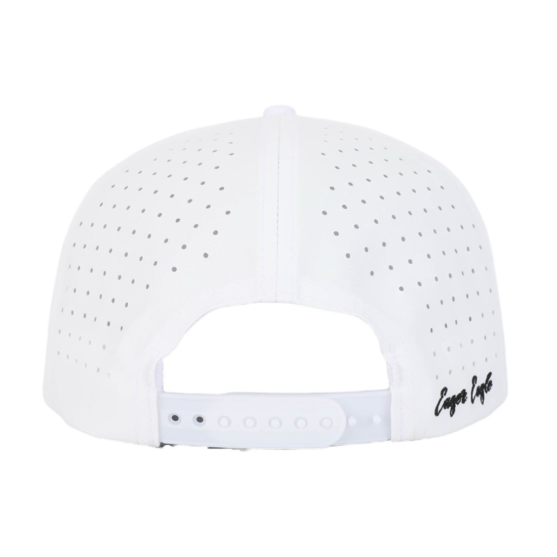 The CL | Rope Golf Hat is a white cap seen from the back, with small vents, moisture-wicking fabric, and an adjustable snapback. "Copa Life" is embroidered in black on the lower right side.