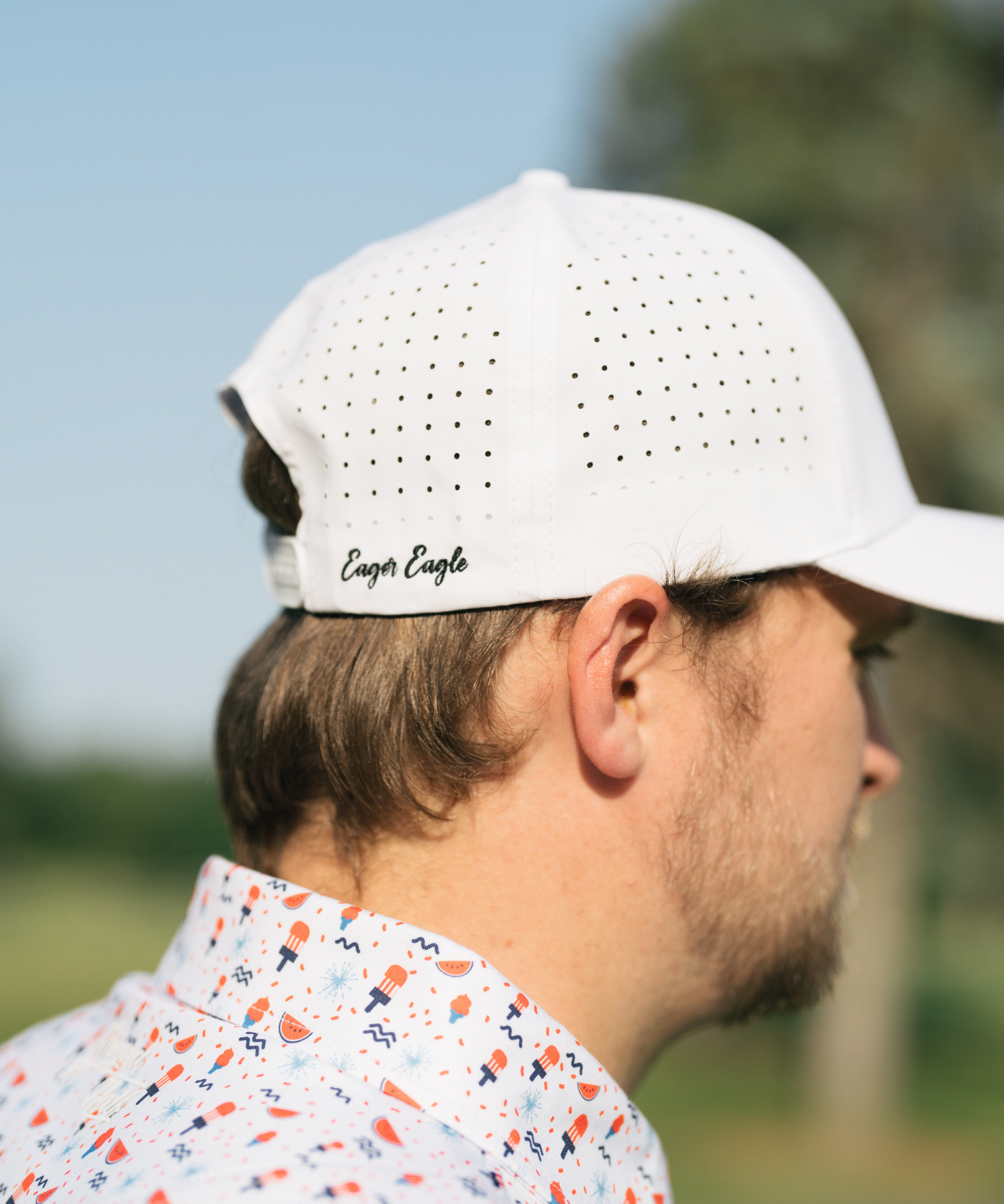 Eager Eagle Golf Hat White  with black embroidery 